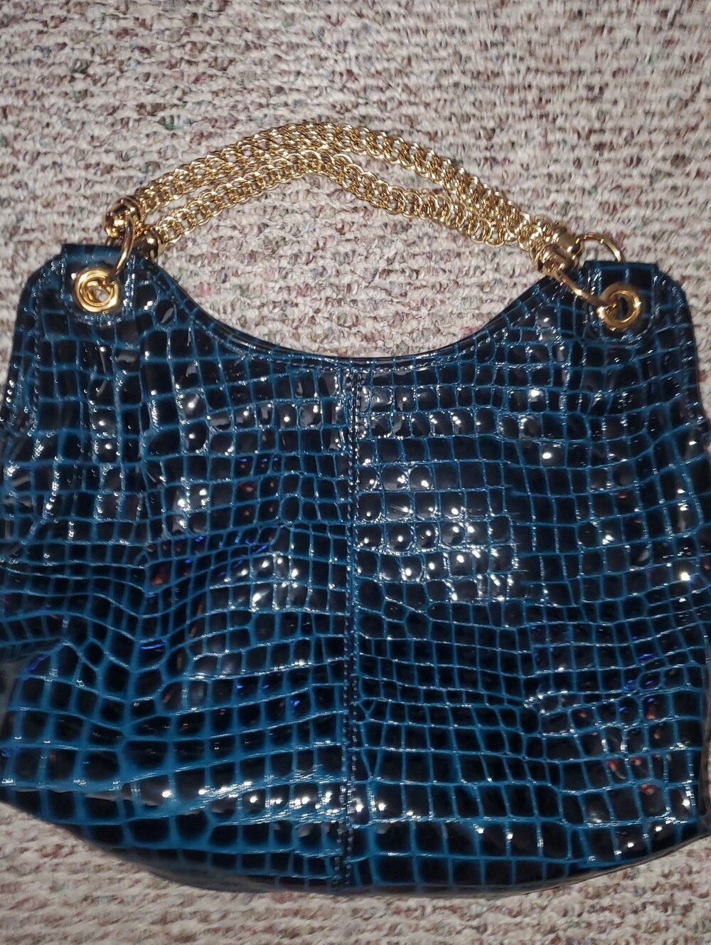 Antonio Melani Blue Croc-Embossed Chain Handle Bucket Bag